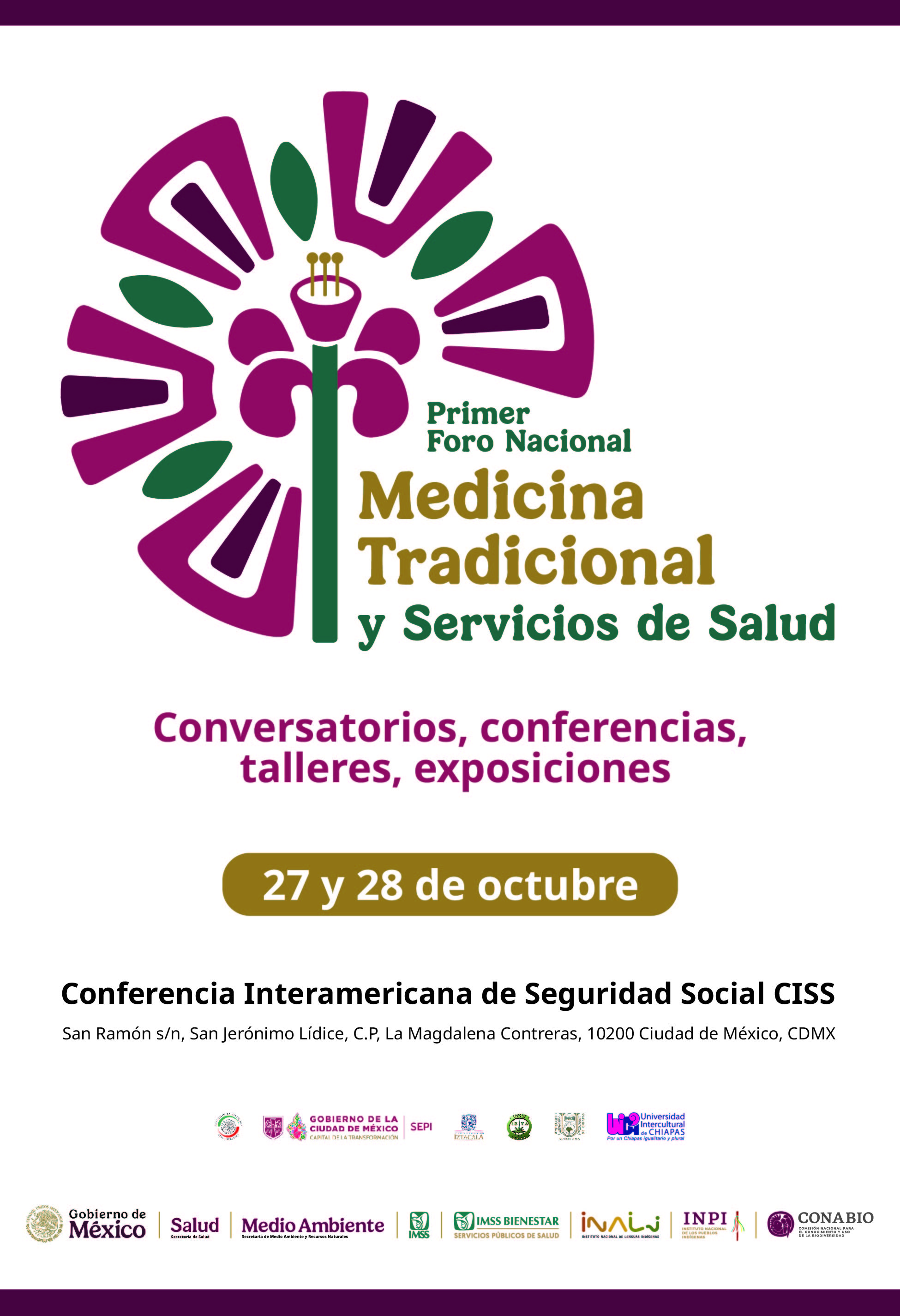 Cartel del Primer Foro Nacional: Medicina tradicional y servicios de salud. Ciudad de México, 27 y 28 de octubre de 2026.